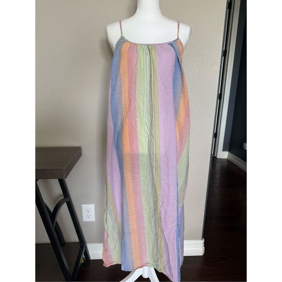 NEW Madewell Tie-Back Cover-Up Maxi Dress in Rainbow Stripe Medium - Picture 3 of 8